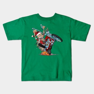 Biker Santa on a chopper cartoon illustration Kids T-Shirt